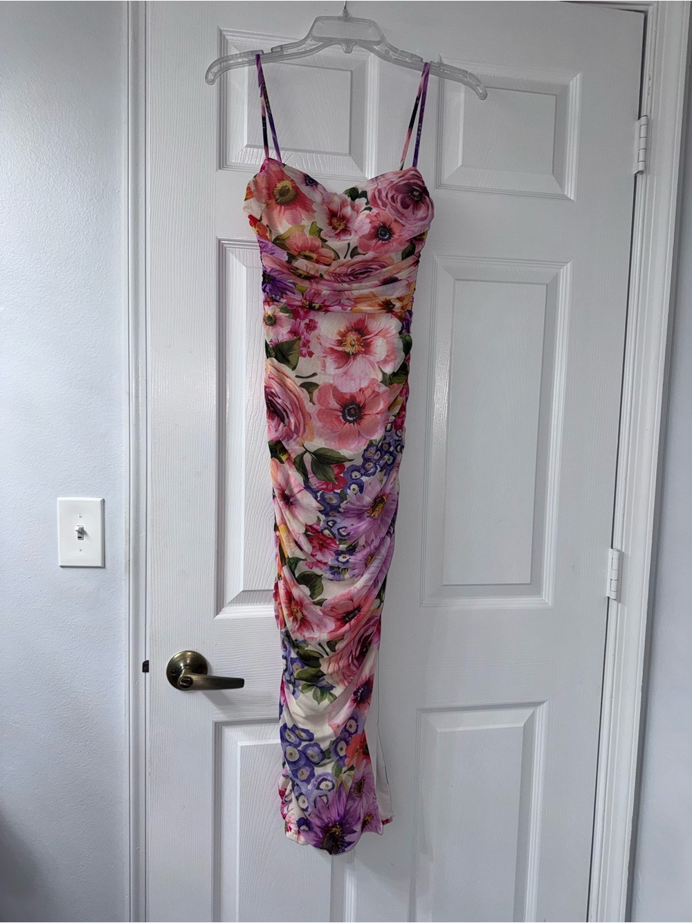 Express Womens Floral Maxi Bodycon Ruched Mesh Dress!